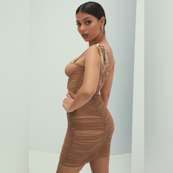 NWOT MISTRESS ROCKS Darling Camel Gathered Corset Top - Picture 6 of 10